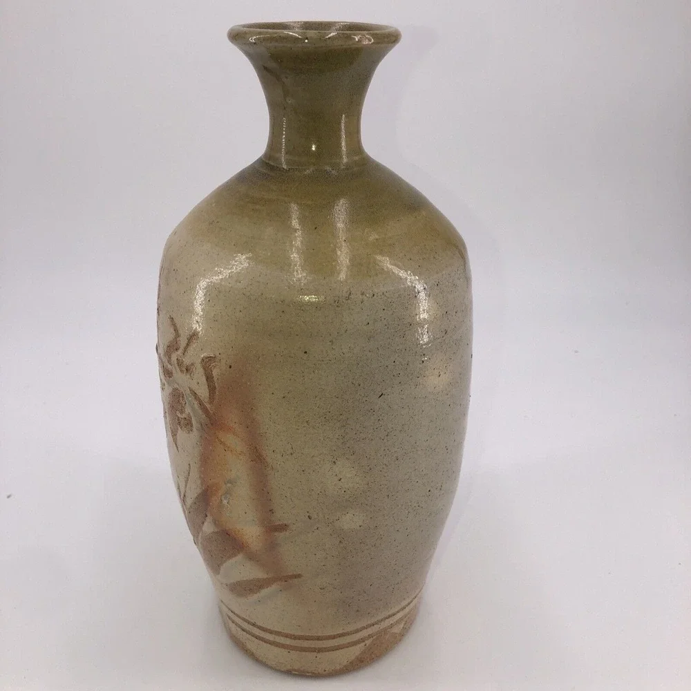 Studio Pottery Vase Vintage Mid Century‎ Geometric Design Drip Glaze 10.25